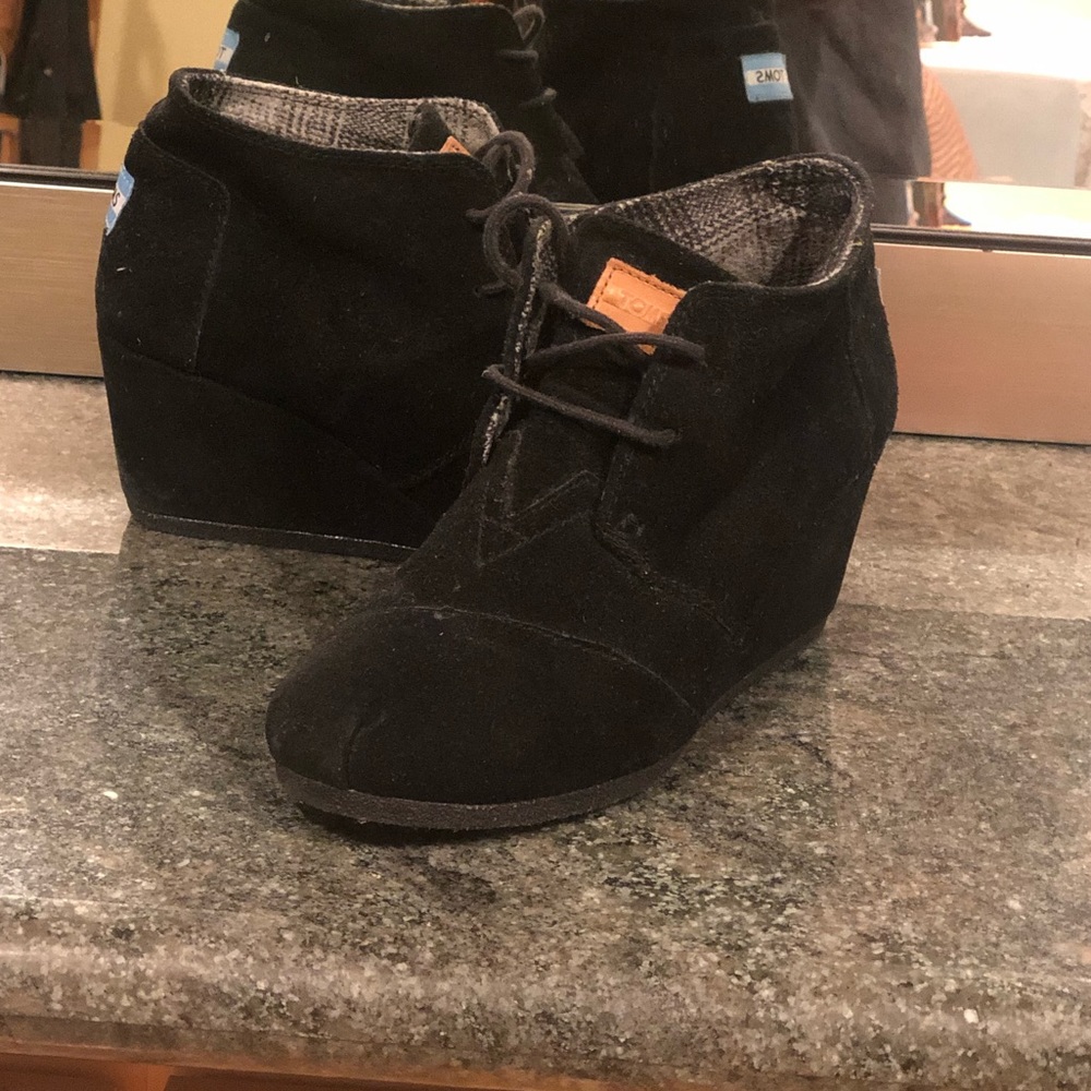 TOMS wedge black booties. Size 7.5